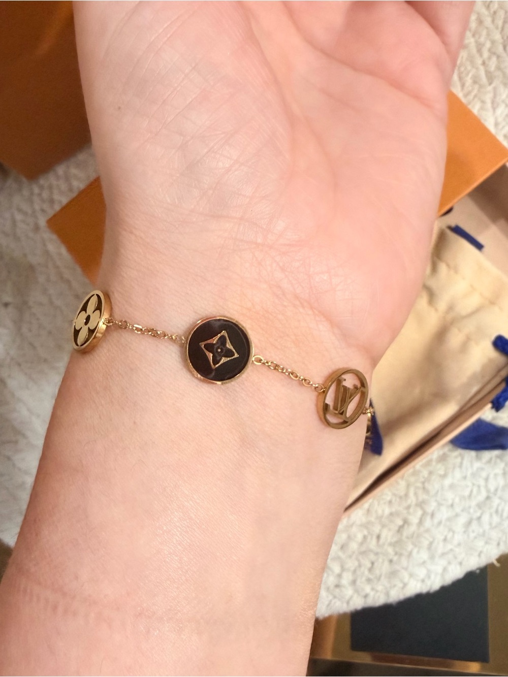 Gold and Black Enamel Monogram Stainless Steel Charm Adjustable Bracelet | NEW - Picture 6 of 10